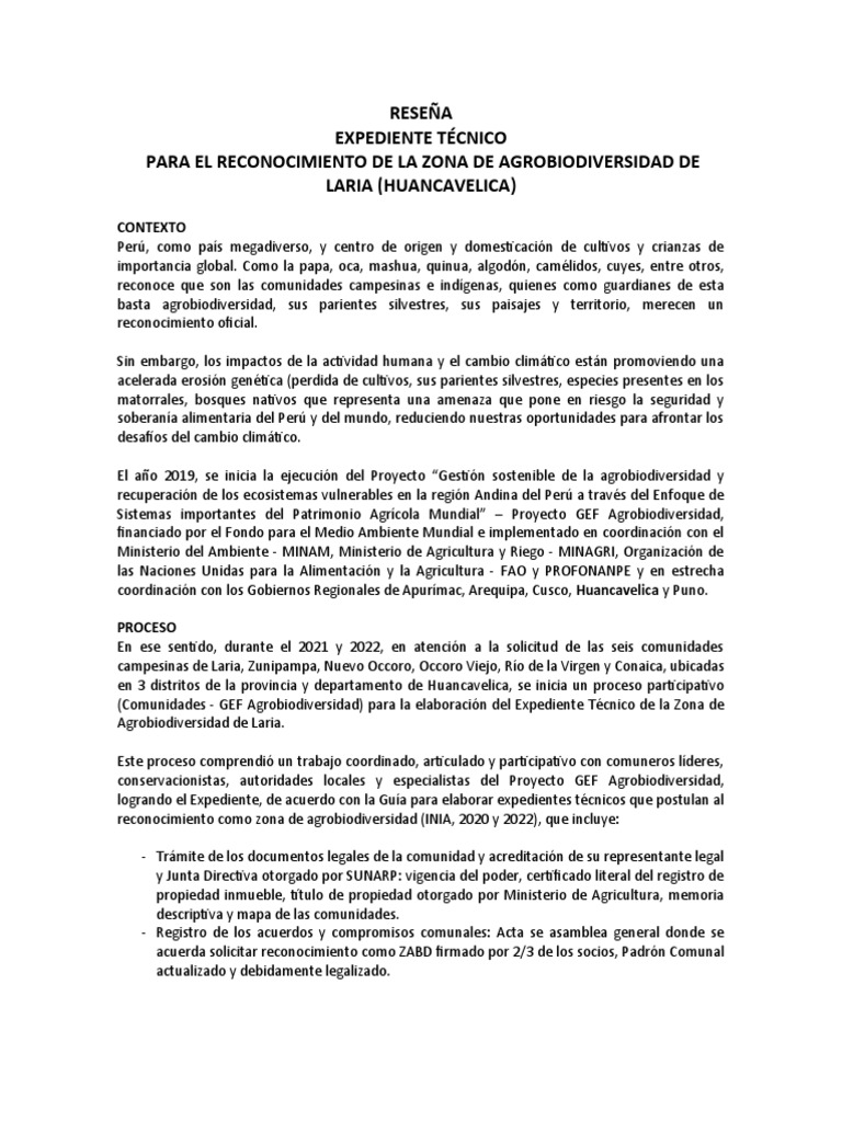 Reconocimiento Zona Agrobiodiversidad Laria | PDF | Perú | Organización ...