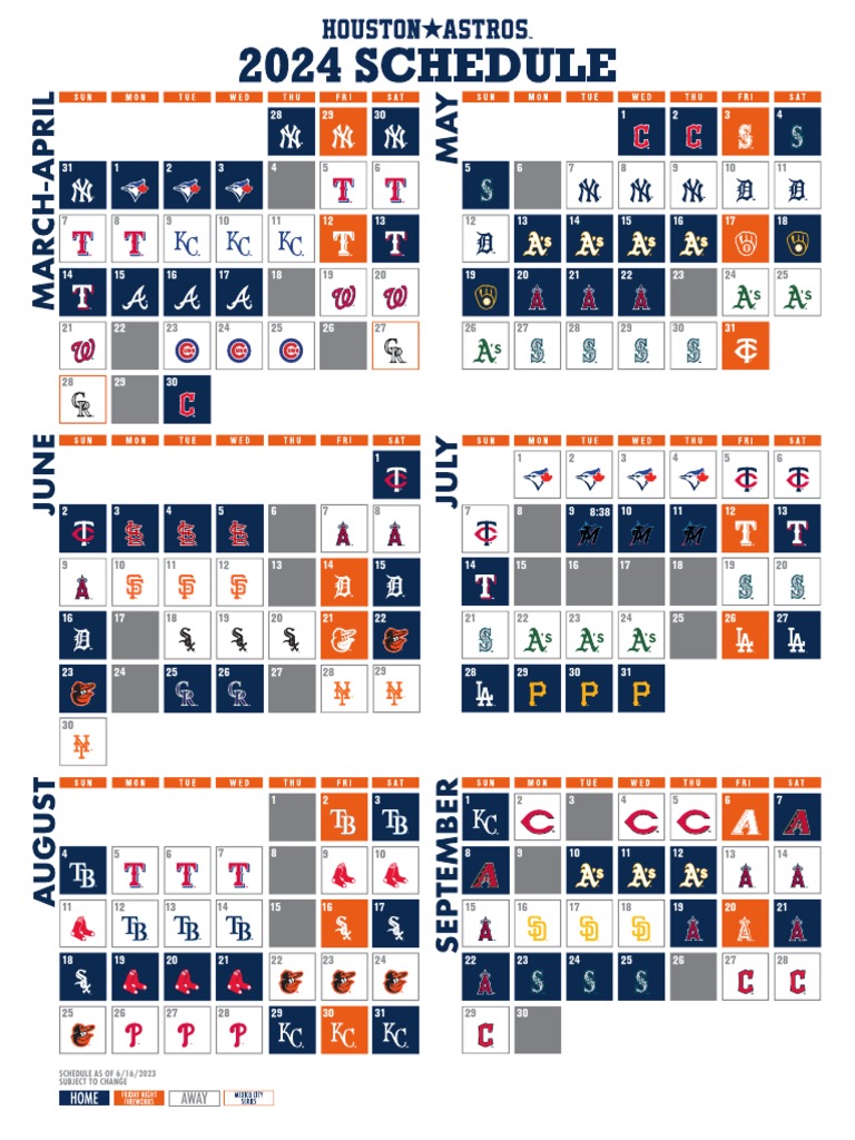 Houston Astros 2024 Regular Season Schedule PDF