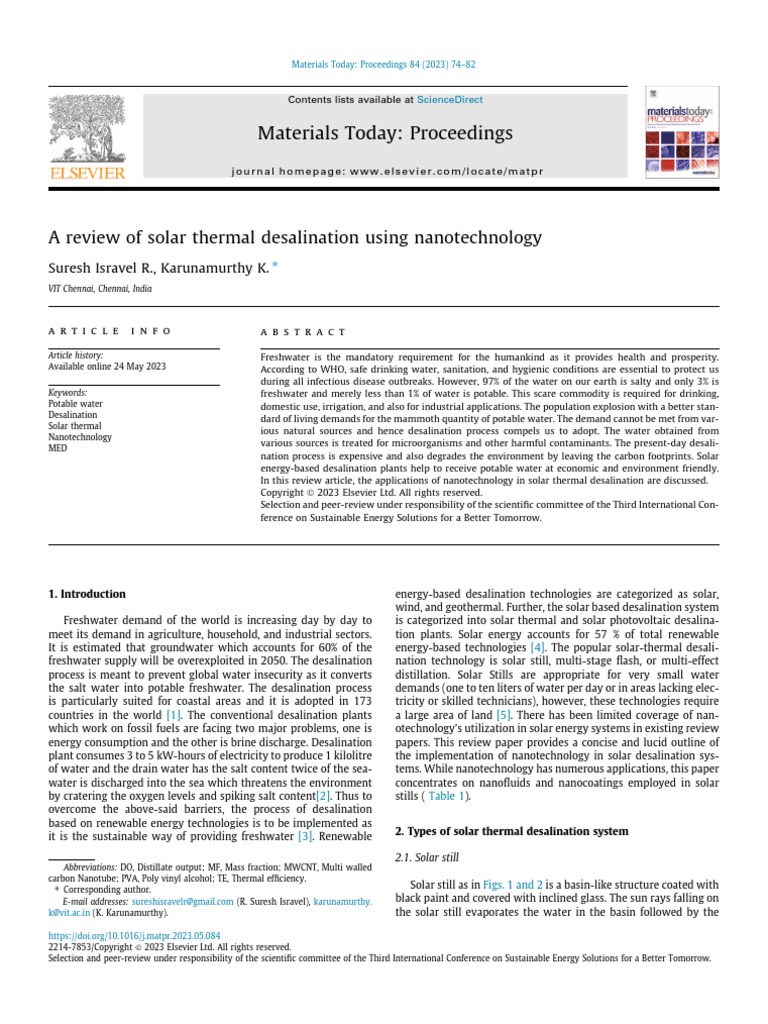4-A Review of Solar Thermal Desalination Using Nanotechnology | PDF ...