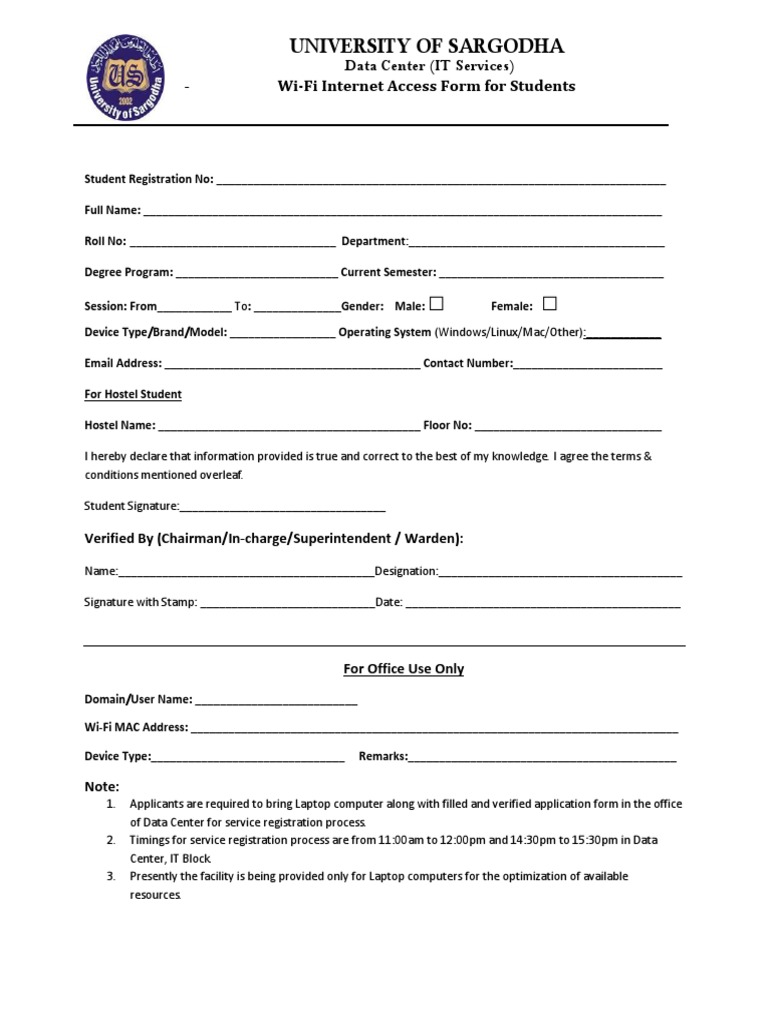 Wifi Internet Registration Form Students UOS 1615796176 PDF