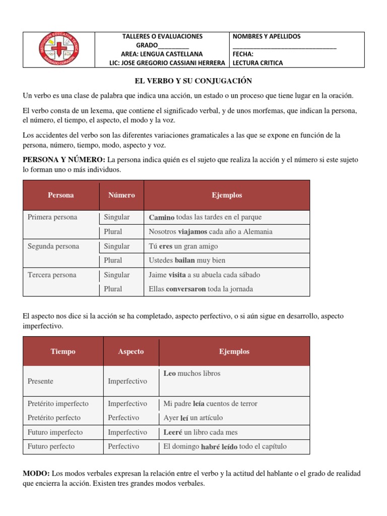El Verbo y Su Conjugacion | PDF | Verbo | Numero Gramatical