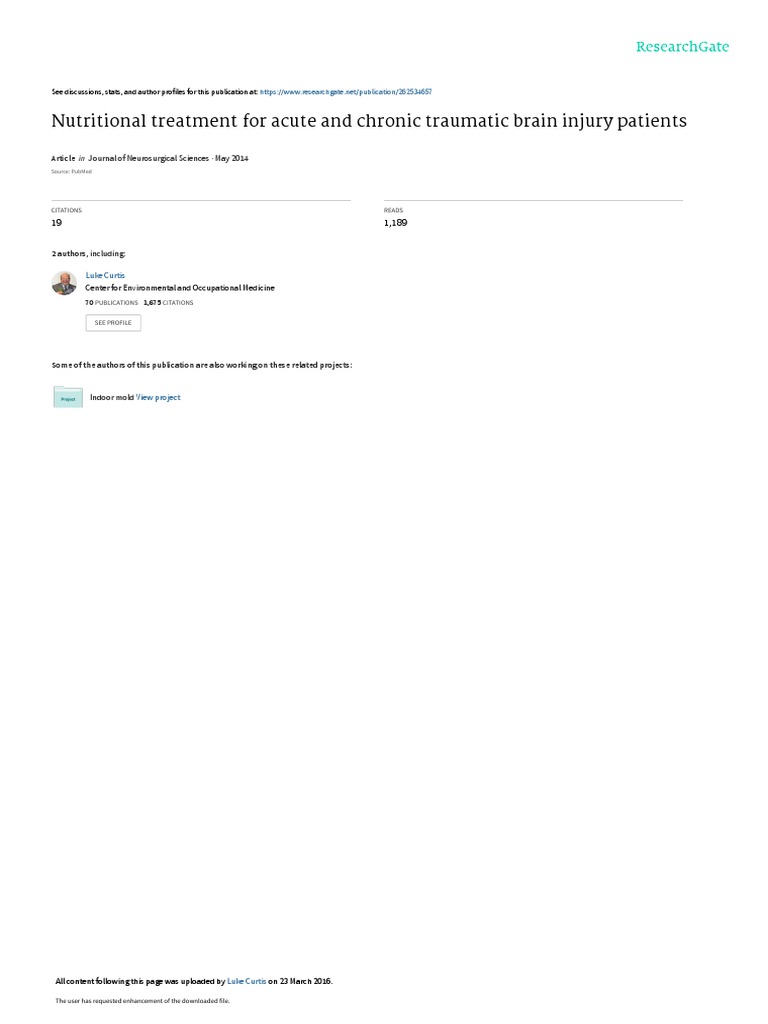 TBI Nutrition PDF Traumatic Brain Injury Omega 3 Fatty Acid