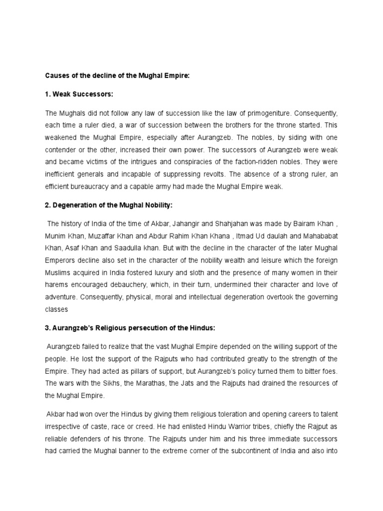 Causes of The Decline of | PDF | Mughal Empire