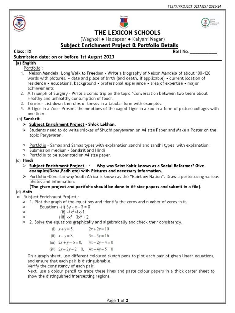 Class IX Subject Enrichment Projects | PDF | Equations | Laboratories