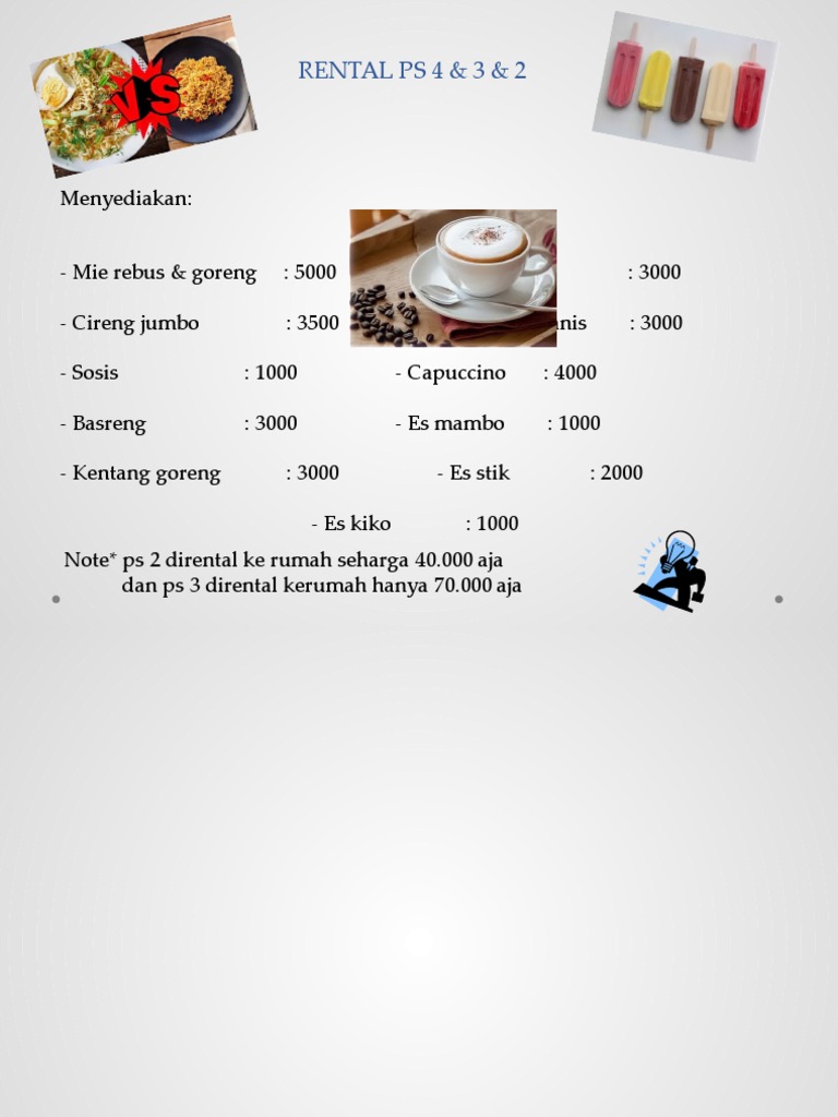 Daftar Harga Rental PS dan Menu Makanan | PDF