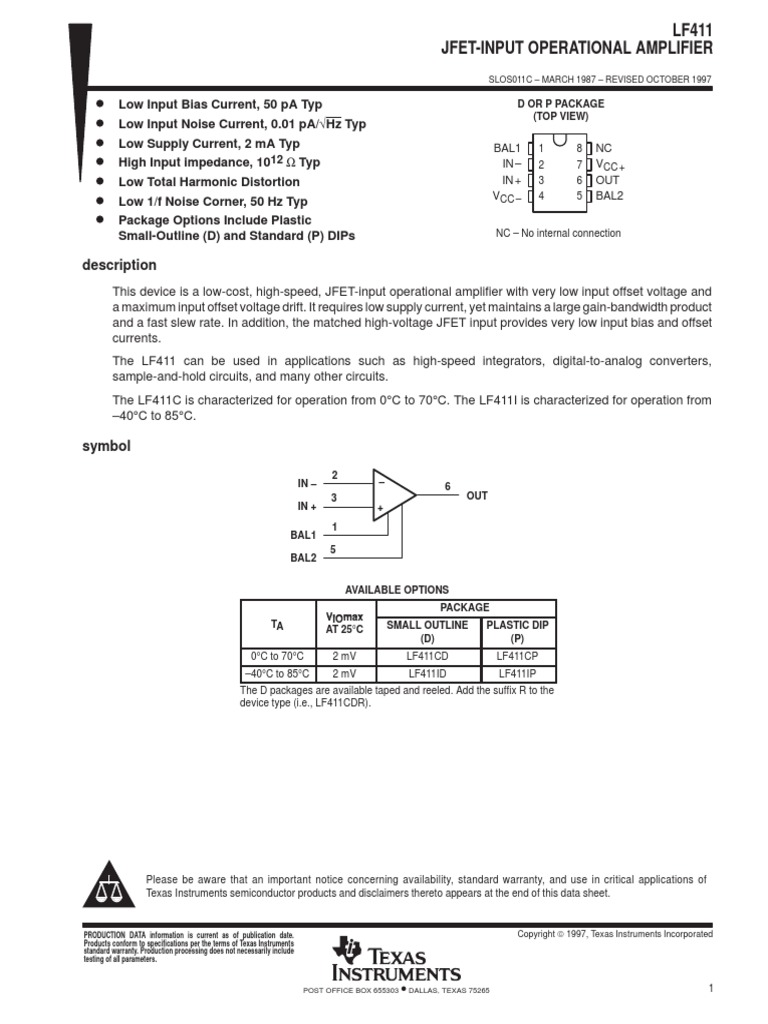 Datasheet4u 4 Lf411 PDF Operational Amplifier Amplifier