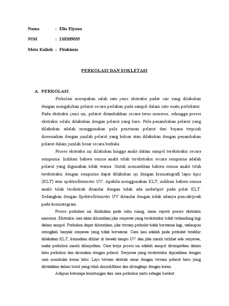 Perkolasi dan Sokletasi dalam Ekstraksi | PDF