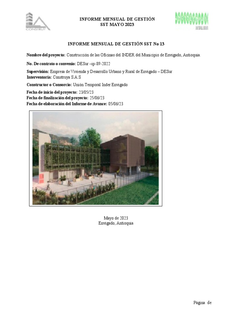Informe Mensual SST Mayo 2023 | PDF | Seguridad y salud ocupacional ...