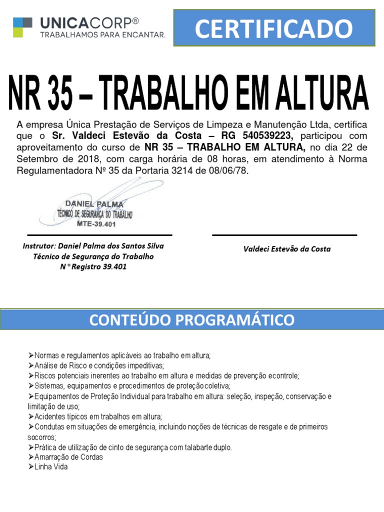 Certificado NR 35 | PDF