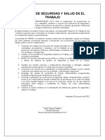 Política de Seguridad y Salud en El Trabajo