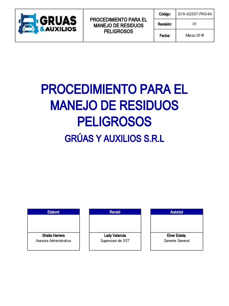 Procedimiento de Residuos Peligrosos REV A 22-10-18 | PDF | Residuos ...