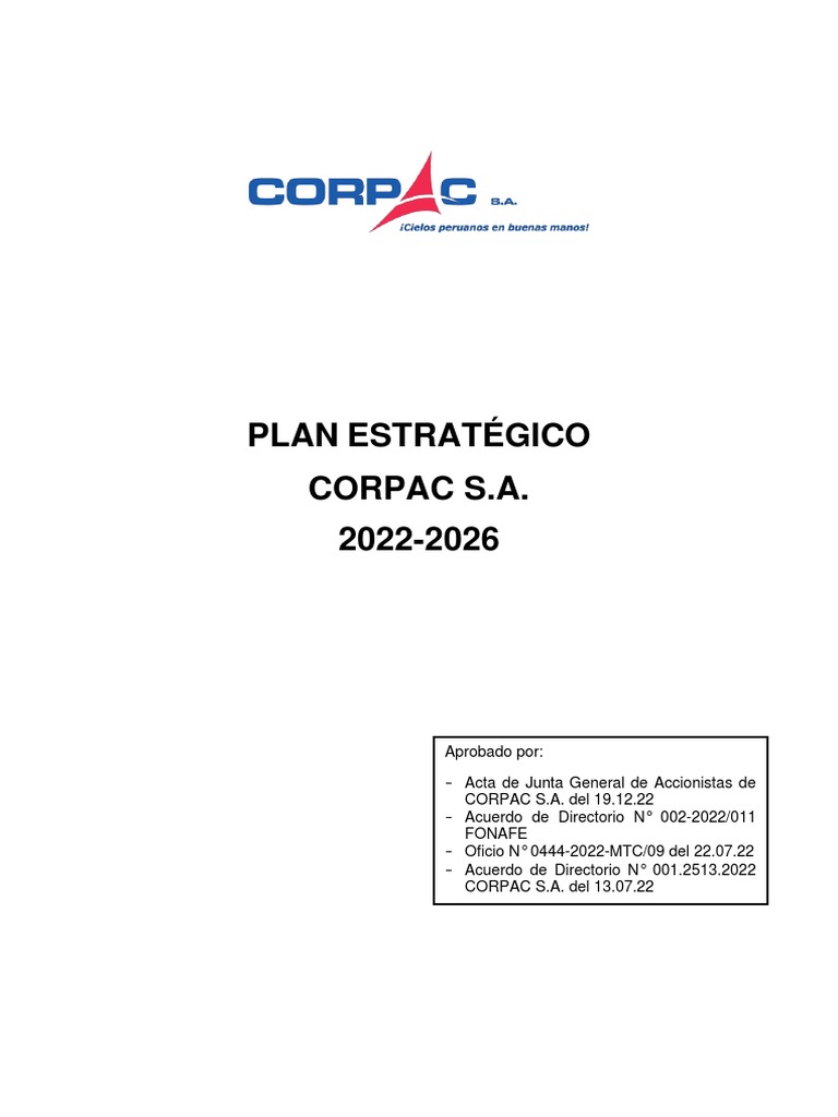 Plan Estrategico Corpac 2022 2026 Pdf Sustentabilidad Sociedad De