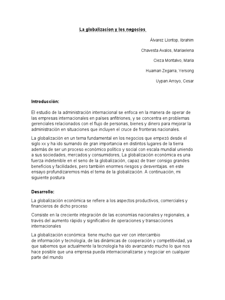 Impacto de la Globalización en Negocios | PDF | Globalización ...
