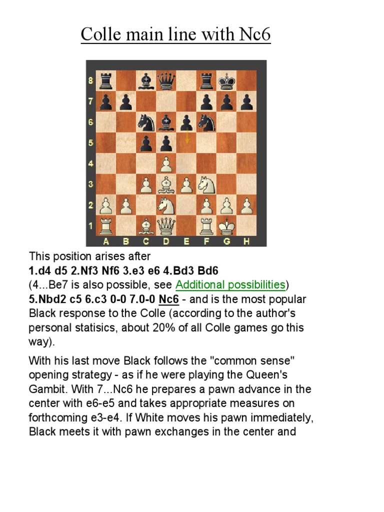 Colle Opening: Nc6 Main Line Analysis | PDF | Chess Openings | Chess Theory