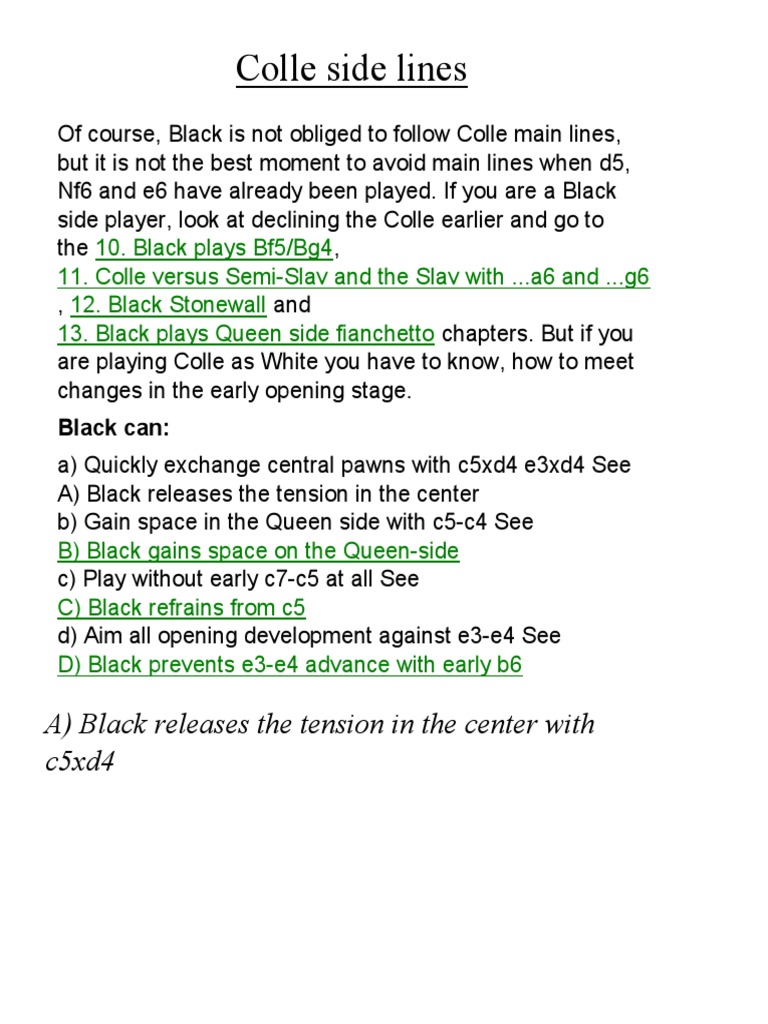 Strategies Against the Colle Opening | PDF | Chess Openings | Chess Theory