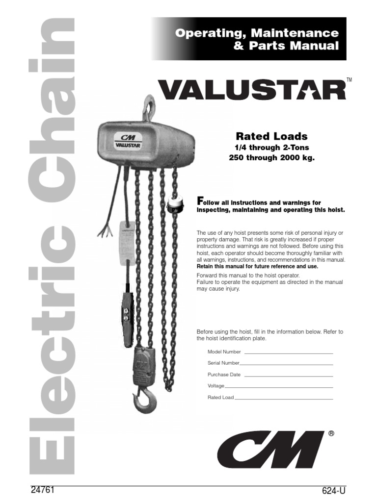 CM Valustar Electric Chain Hoist 2009 624UFRENO PDF Elevator Screw
