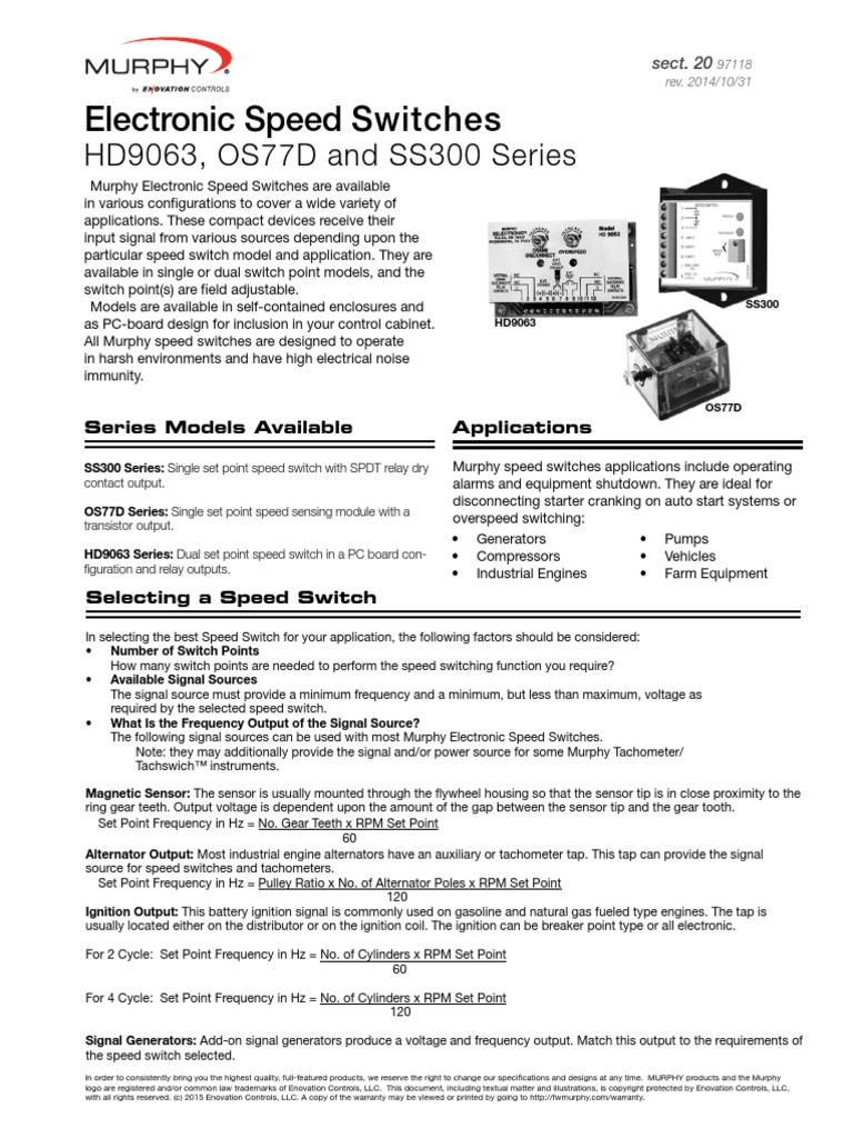 Electronic Speed Switches HD9063, OS77D and SS300 Series PDF Relay