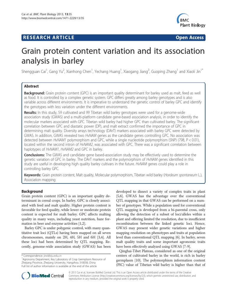 Grain Protein Content Variation and Its Association Analysis in Barley