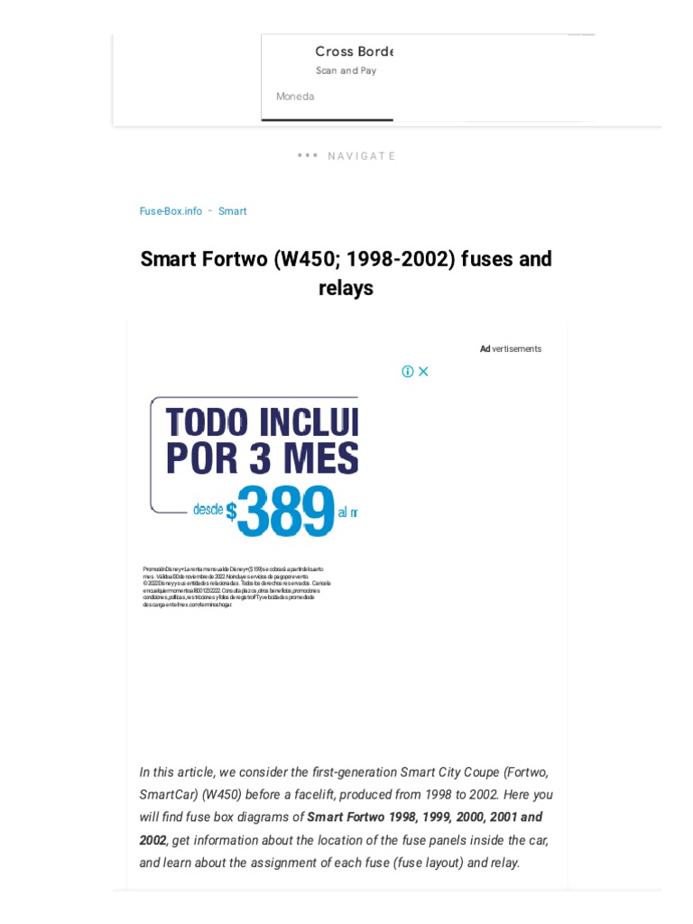 Fuse Box Diagram Smart Fortwo (W450 1998-2002) | PDF | Diesel Engine