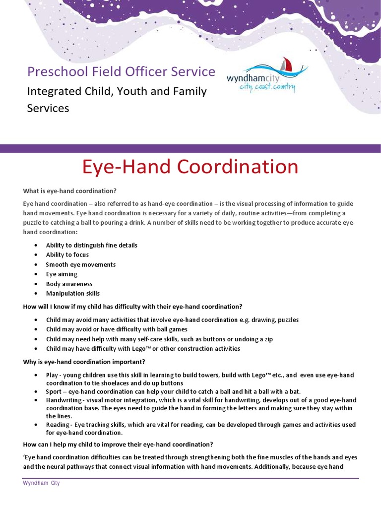 PSFO - Tip Sheet - Eye-Hand Coordination | PDF | Occupational Therapy ...
