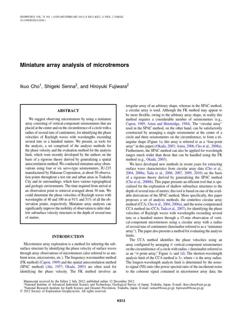 Miniature Array Analysis of Microtremors | PDF | Spectral Density ...