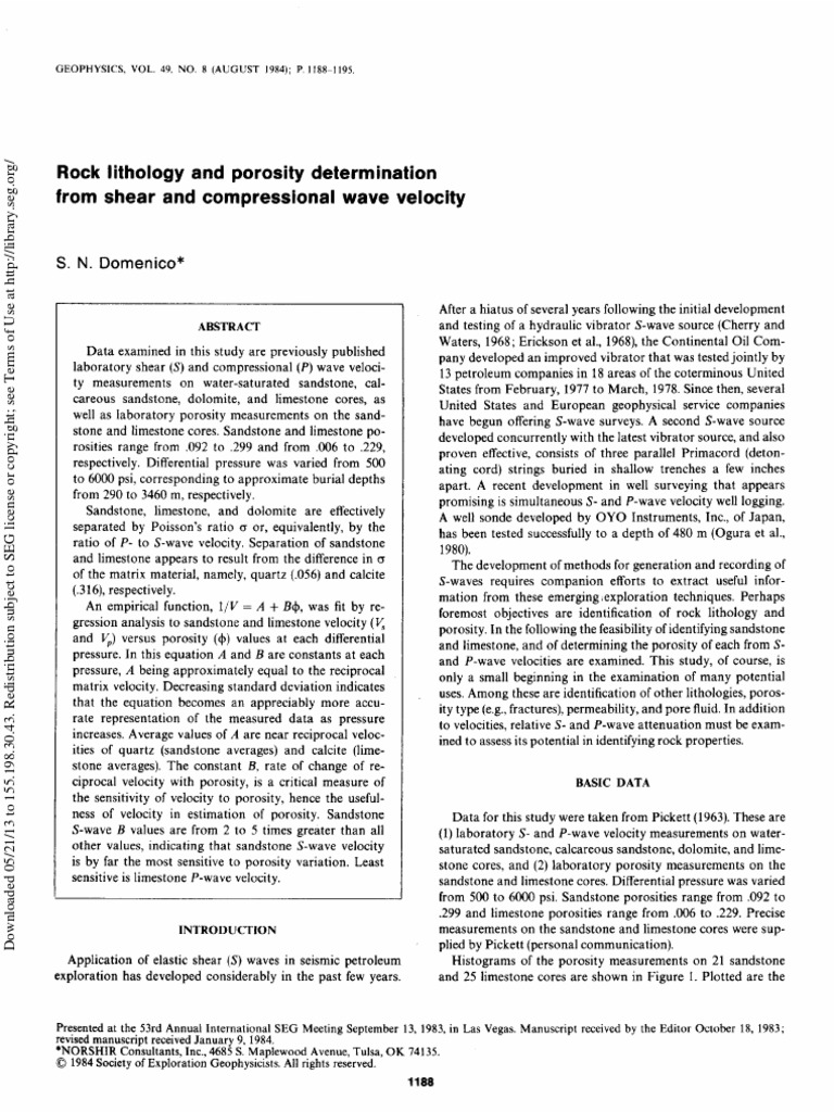 1984 - Rock Lithology and Porosity Determination From Shear and ...