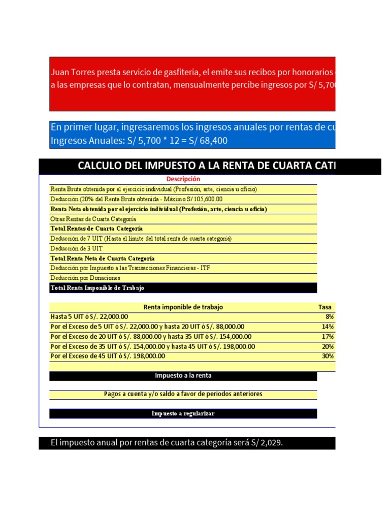 Cálculo de Renta Cuarta Categoría 2025 | PDF | Impuesto sobre la renta ...