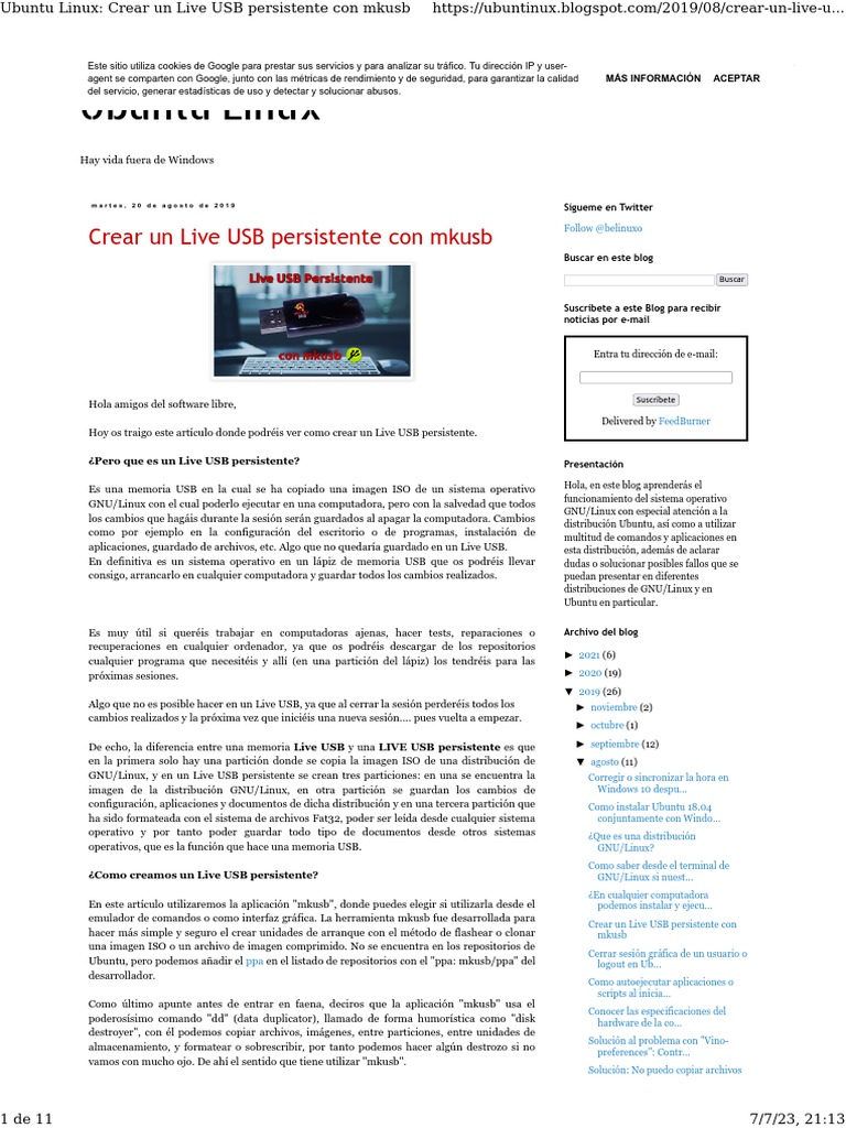 Ubuntu linux crear un live usb persistente con mkusb descargar gratis