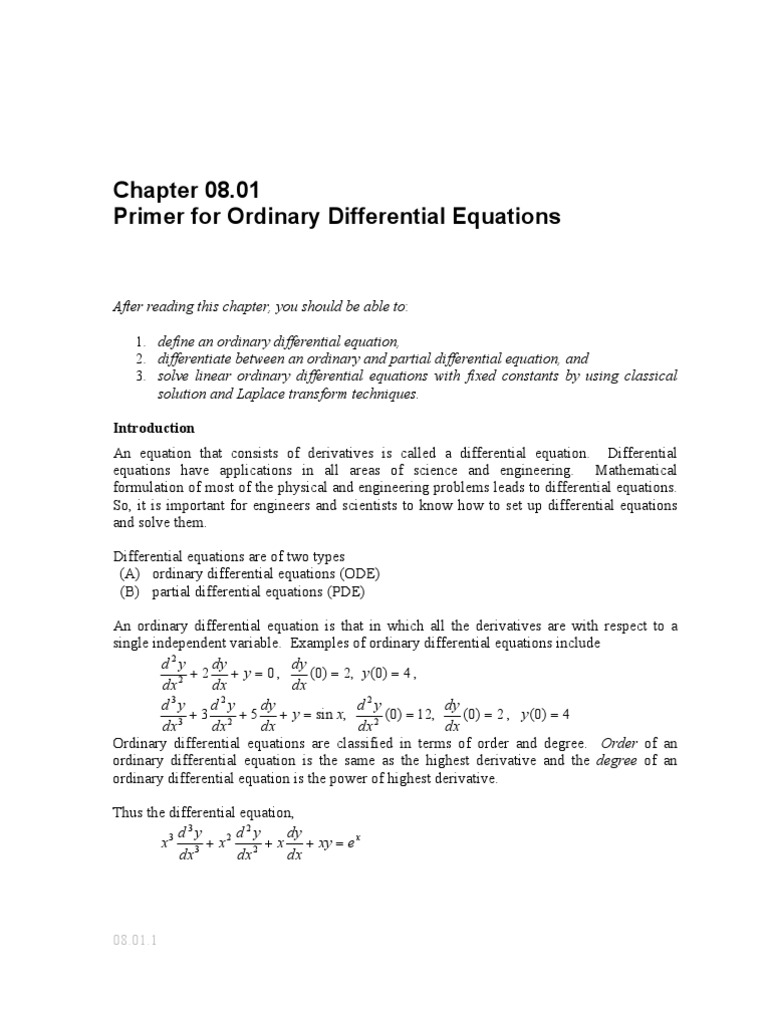 ODE Fundamentals for Engineers | PDF