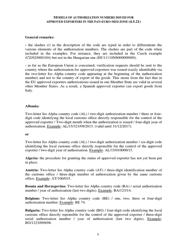 Models of Authorisation Numbers Issued For Approved Exporters 1 PDF Encodings Written
