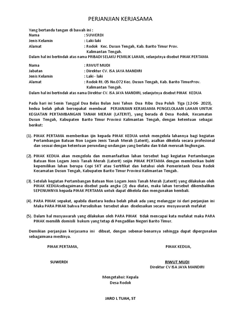 03 - Perjanjian KSO - Lahan - Suwerdi | PDF