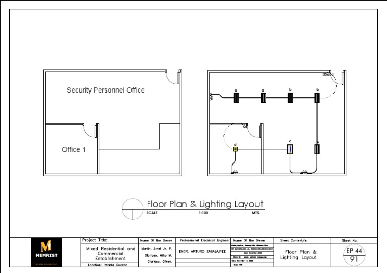 Security Personnel Office Floor Plan & Lighting Layout PDF
