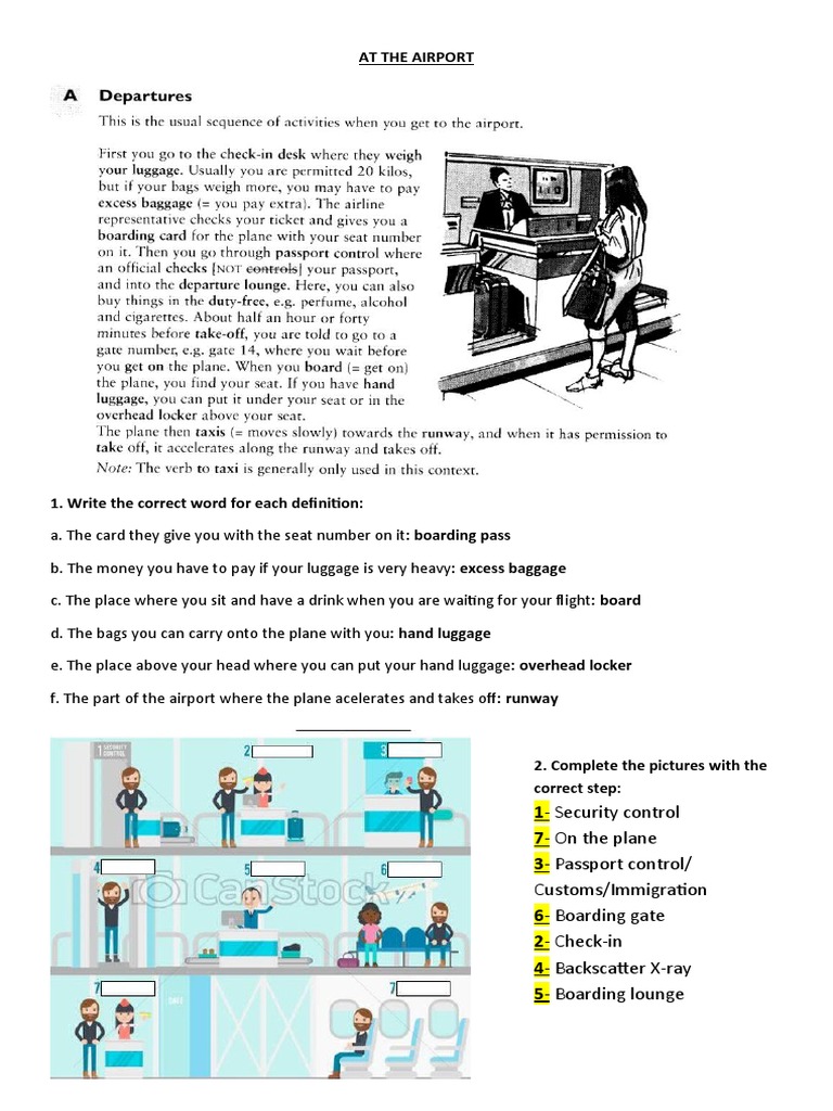Airport Vocabulary Worksheet | PDF | Baggage | Transport