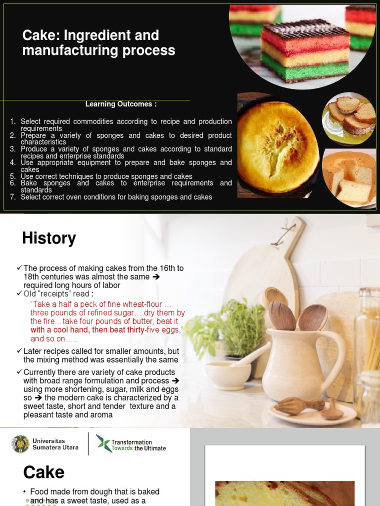 Cake Ingredient and Manufacturing Process | PDF | Cakes | Baking