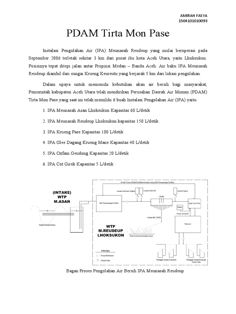 Proses Pengolahan Air PDAM Tirta Mon Pase | PDF | Teknologi & Rekayasa