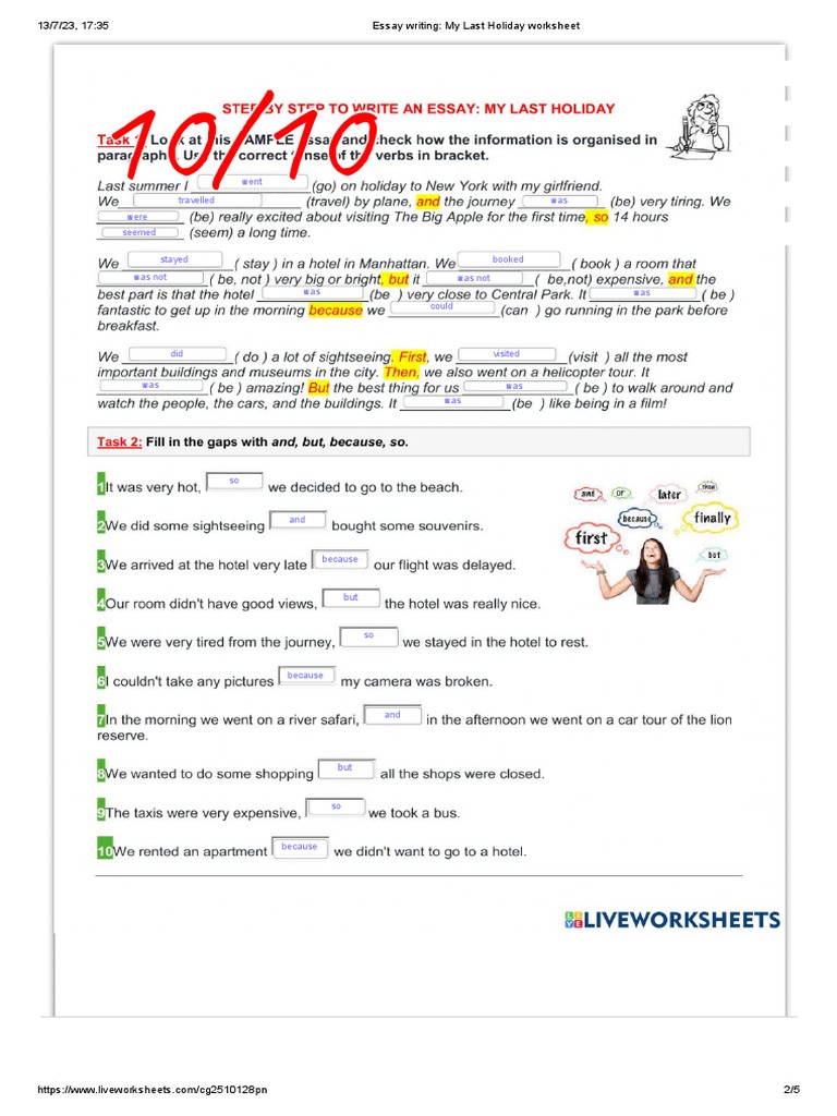 Essay Writing Worksheet: My Last Holiday | PDF