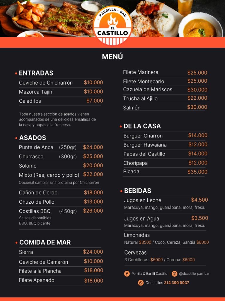 Menu Parrilla & Bar El Castillo | PDF
