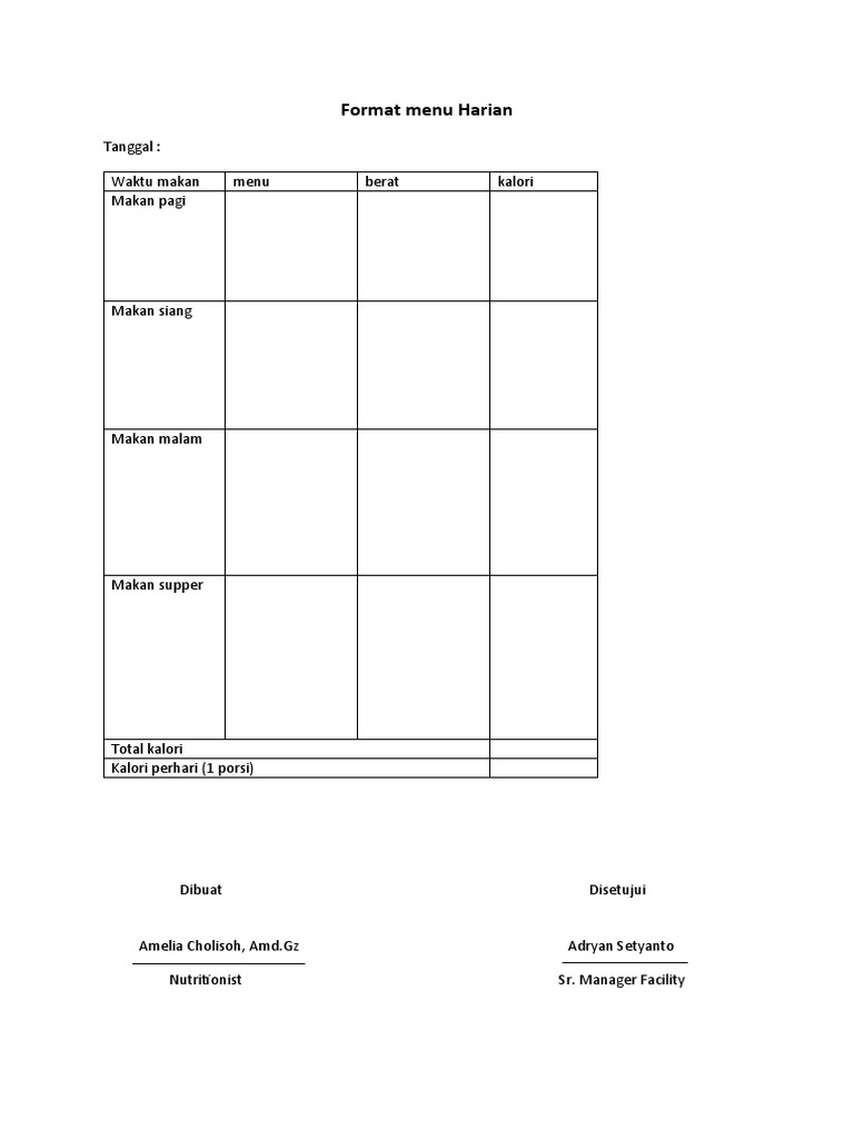 Format Menu Harian | PDF | Kesehatan Holistik
