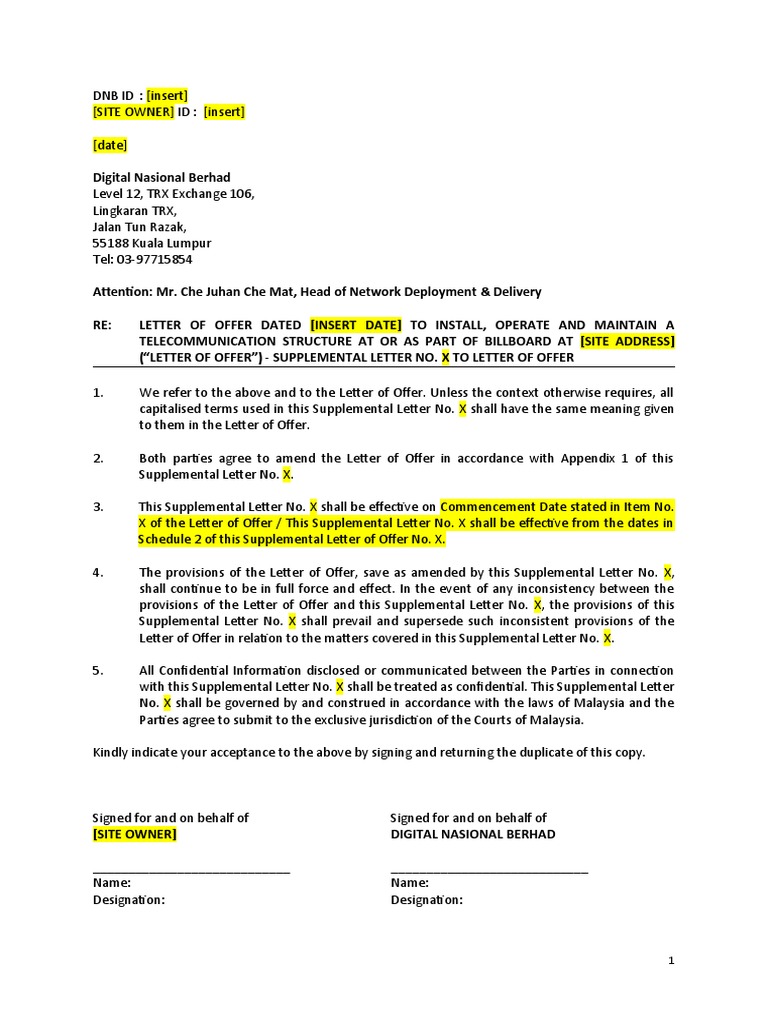 Supplemental Letter for Telecom Structure | PDF | Lease | Service ...