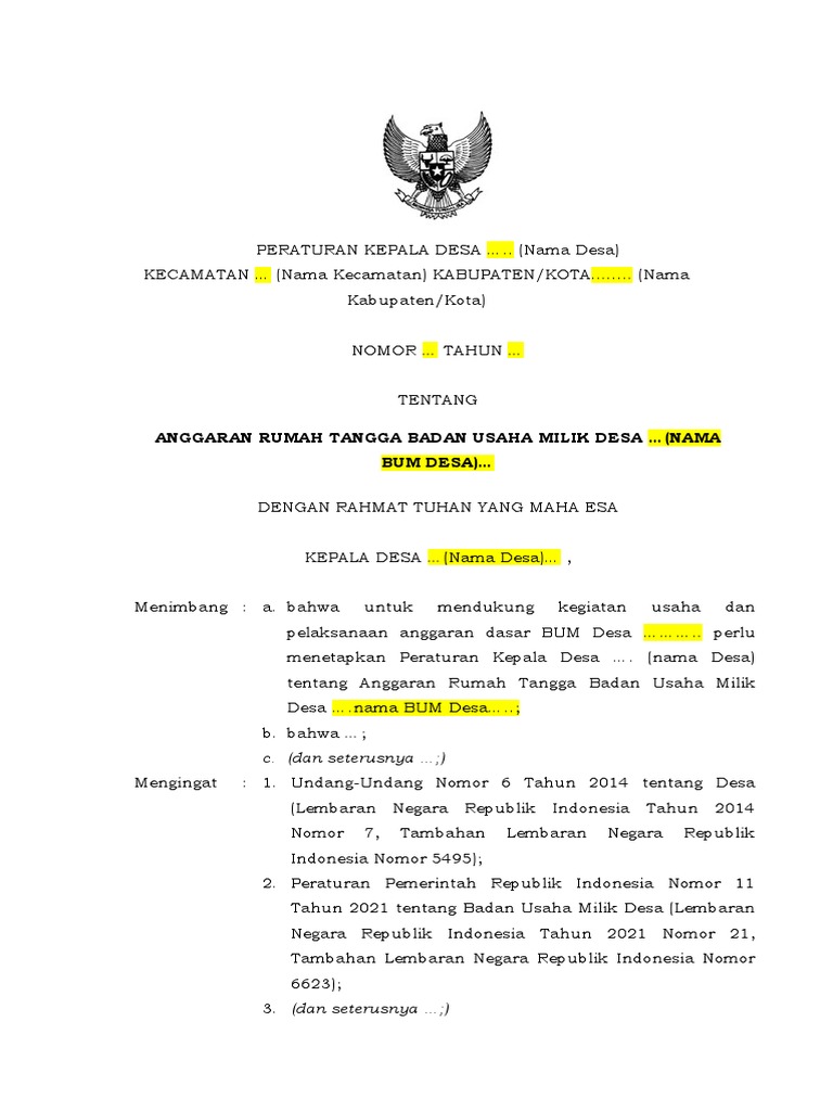 6g. FORMAT ANGGARAN RUMAH TANGGA BUMDES BUMDESMA | PDF