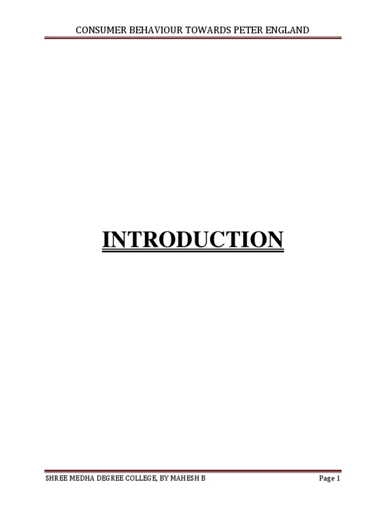 PETER England Project PDF Consumer Behaviour Behavior