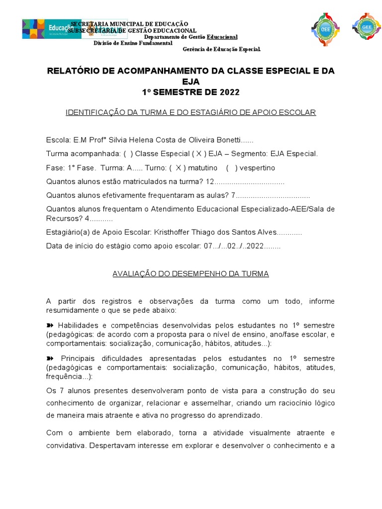 Relatório de Acompanhamento Ce e Eja 2022 | PDF | Educação Especial ...