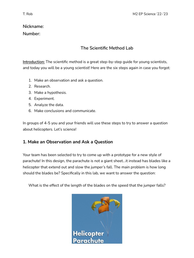 Helicopter Blade Length Experiment Guide | PDF | Scientific Method ...