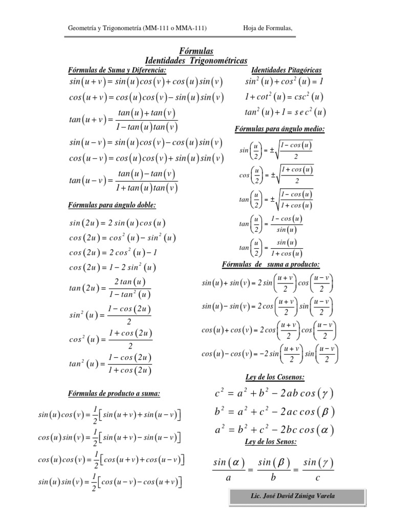 Formulas MM 111 | PDF | Matemáticas | Combinatoria