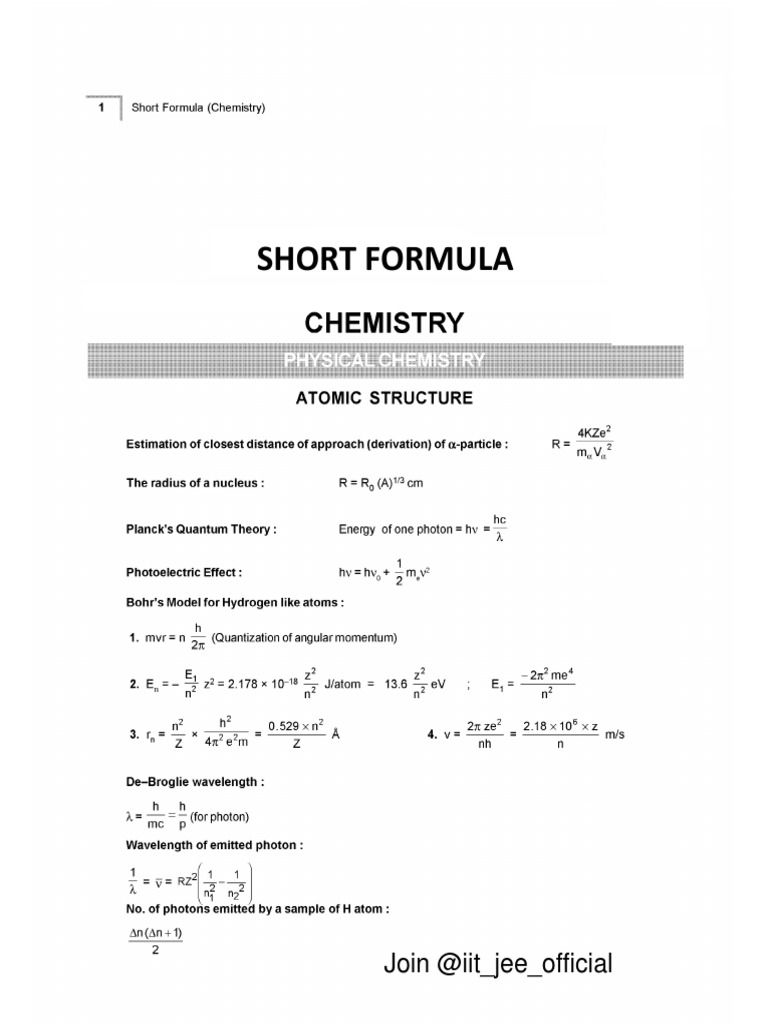 Chemistry Short Formula Booklet Pdf
