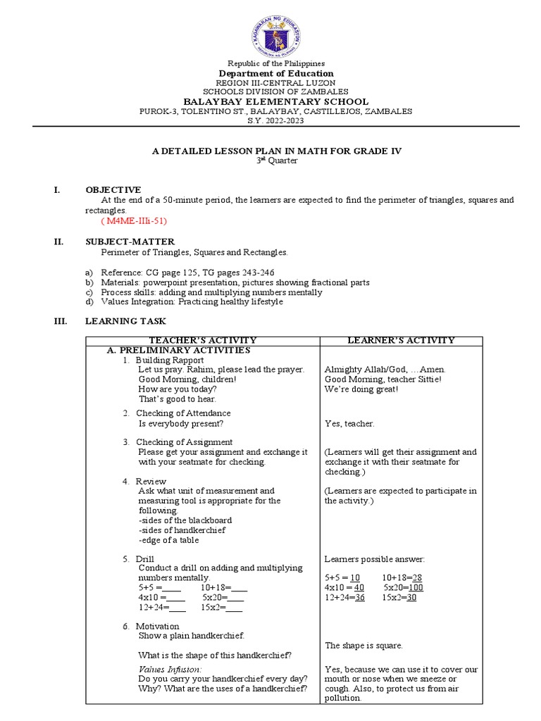 Math 3 RD COT PDF Length Triangle