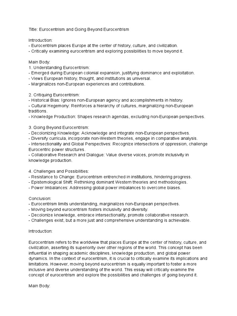 Title - Eurocentrism and Going Beyond Eurocentrism | PDF ...