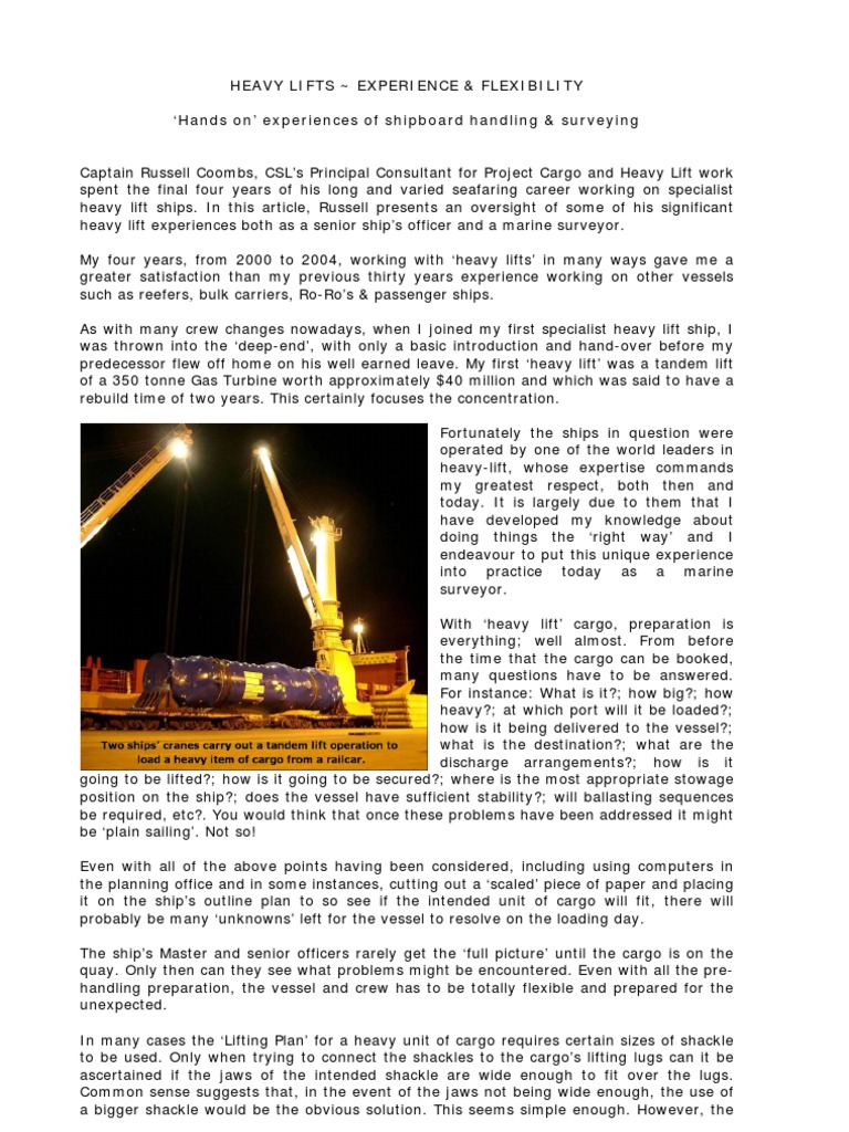 Heavy Lift Cargo: Insights & Challenges | PDF | Ships | Crane (Machine)