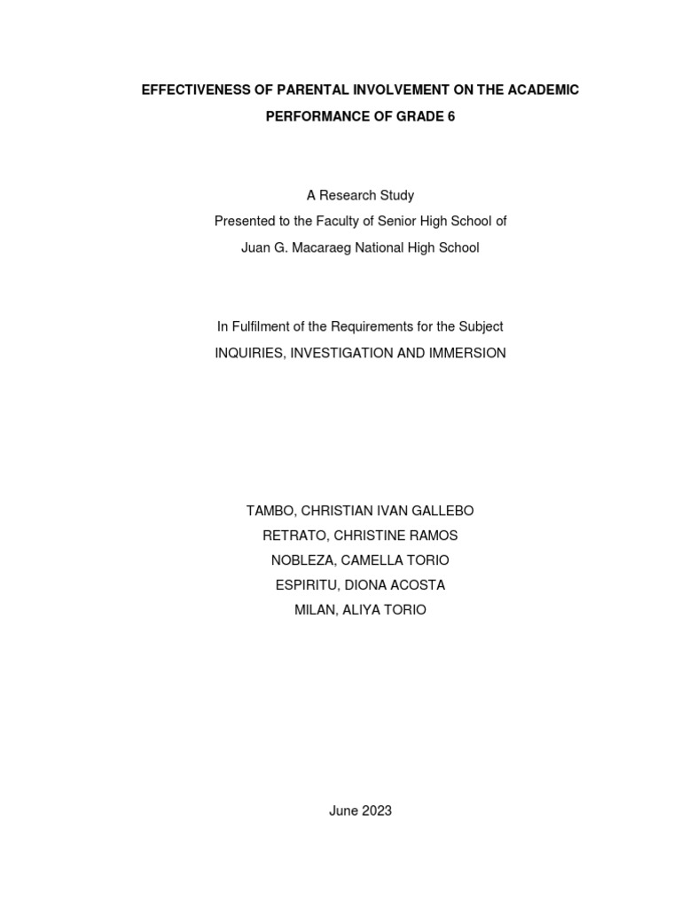 Parental Involvement in Grade 6 Success | PDF | Survey Methodology