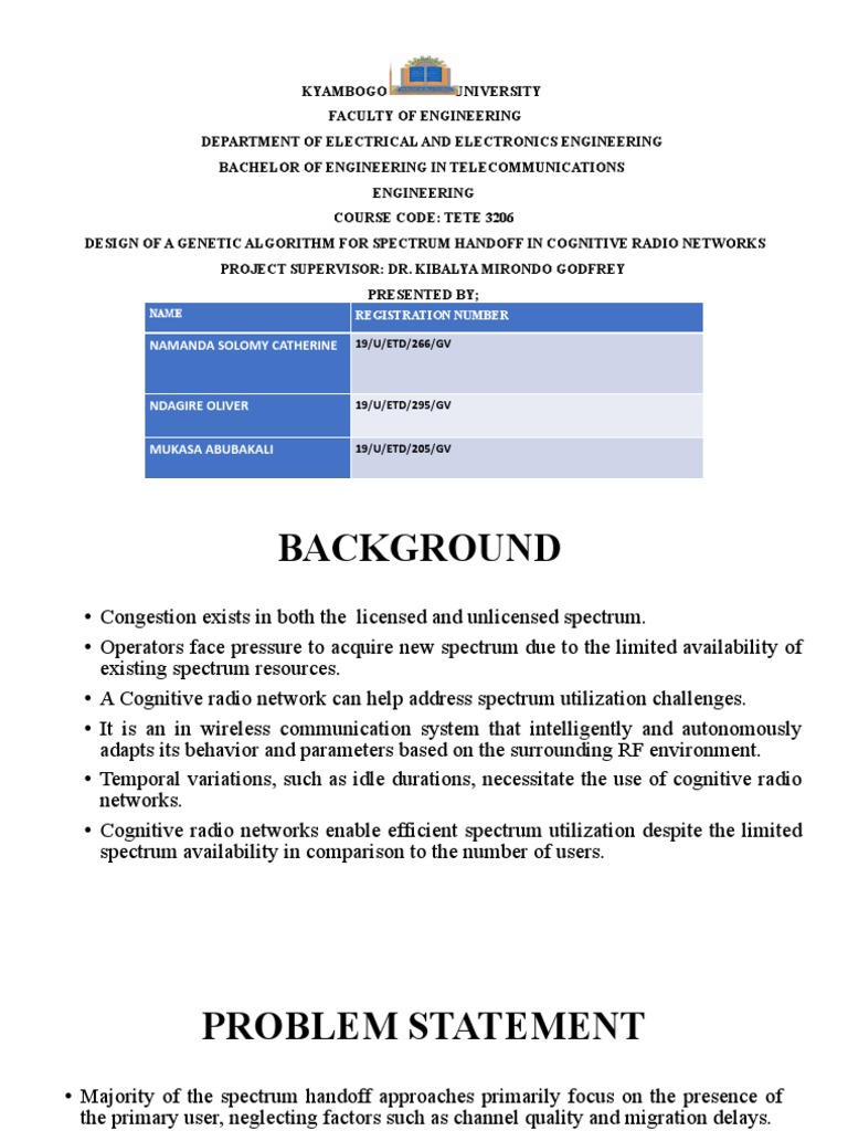 Third Year Project Presentation | PDF | Cognitive Radio | Genetic Algorithm